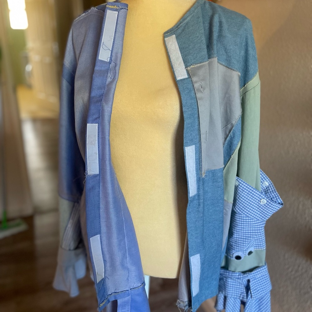 Patchwork Blue Button-Up Shirt - image 8